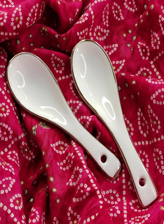 Vemlons Soup Spoons Ceramic Soup Spoon, Ceramic Soup Spoons with Golden line(Set of 2) - Image 1