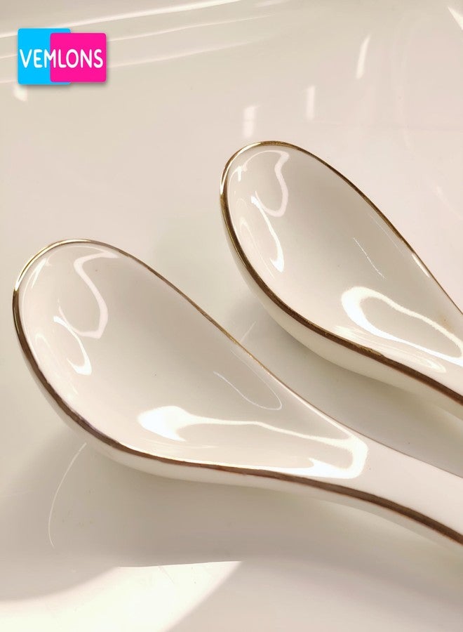 Vemlons Soup Spoons Ceramic Soup Spoon, Ceramic Soup Spoons with Golden line(Set of 2) - Image 2