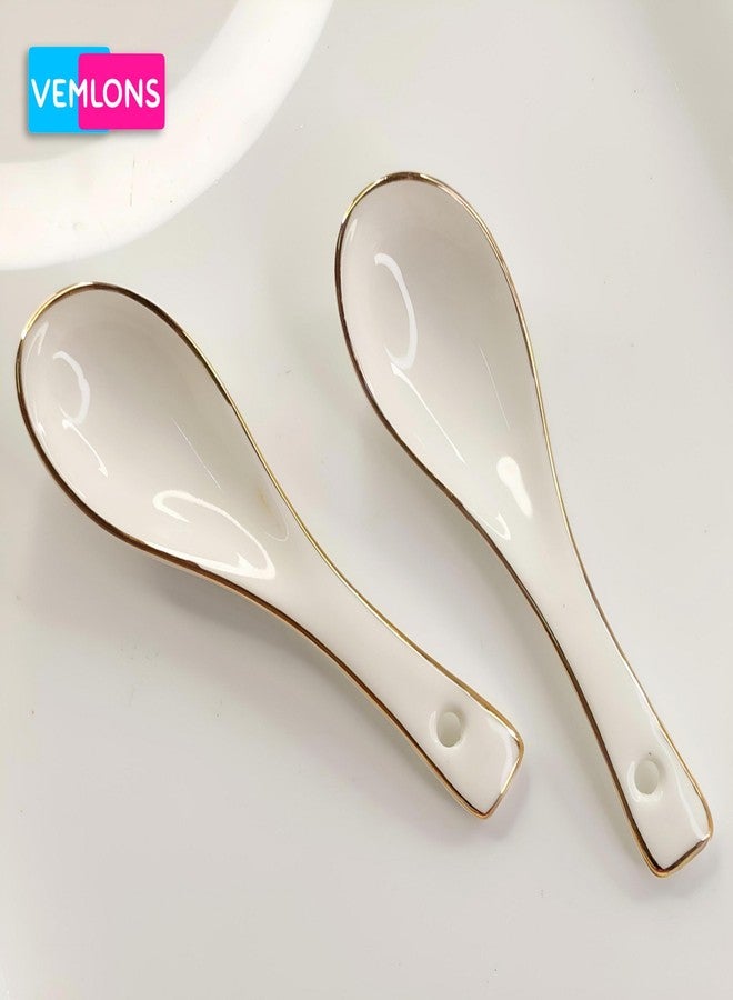 Vemlons Soup Spoons Ceramic Soup Spoon, Ceramic Soup Spoons with Golden line(Set of 2) - Image 3