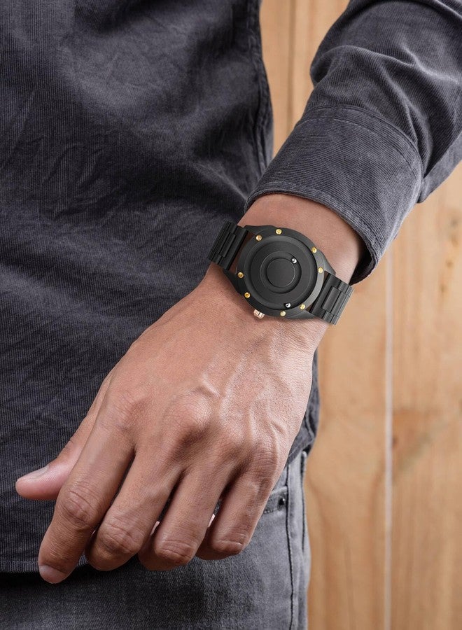 EUTOUR Magnetic Watches for Men|Unique No Hands Design with Gliding Magnet Beads Display|40mm Dial with Rivet Bezel, 3ATM|20mm Three-Link Steel Band|Fashion Watch Gifts, SLIVER GOSE GLOD, Modern - Image 2