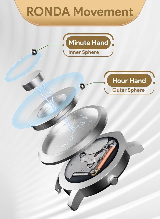 EUTOUR Magnetic Watches for Men|Unique No Hands Design with Gliding Magnet Beads Display|40mm Dial with Rivet Bezel, 3ATM|20mm Three-Link Steel Band|Fashion Watch Gifts, SLIVER GOSE GLOD, Modern - Image 5