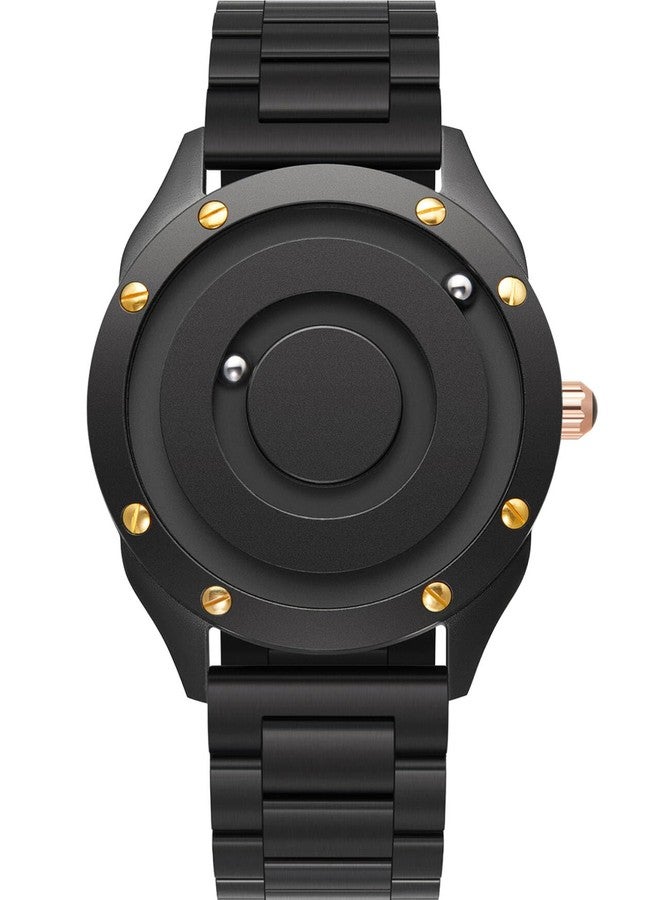 EUTOUR Magnetic Watches for Men|Unique No Hands Design with Gliding Magnet Beads Display|40mm Dial with Rivet Bezel, 3ATM|20mm Three-Link Steel Band|Fashion Watch Gifts, SLIVER GOSE GLOD, Modern - Image 1