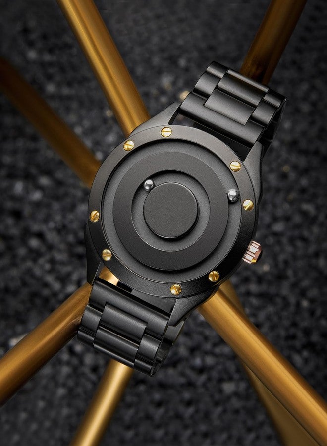 EUTOUR Magnetic Watches for Men|Unique No Hands Design with Gliding Magnet Beads Display|40mm Dial with Rivet Bezel, 3ATM|20mm Three-Link Steel Band|Fashion Watch Gifts, SLIVER GOSE GLOD, Modern - Image 3