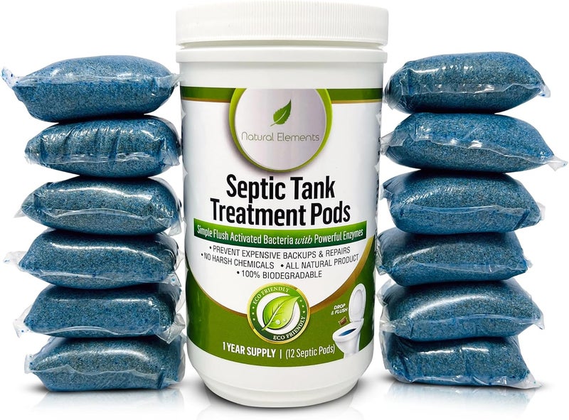 natural elements Septic Tank Treatment Pods | 1-Year Supply, Pack of 12 | Eco-Friendly Bacteria & Enzymes Formula | Prevents Backups, Eliminates Odors, Maintains System Health & Efficiency - Image 1