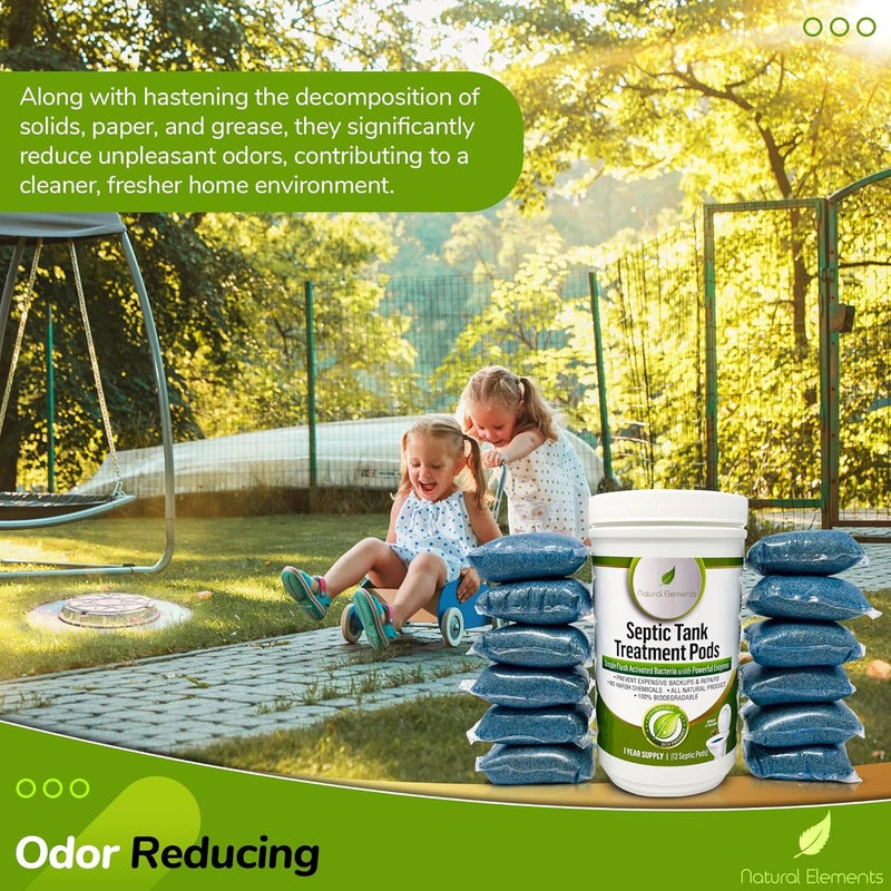 natural elements Septic Tank Treatment Pods | 1-Year Supply, Pack of 12 | Eco-Friendly Bacteria & Enzymes Formula | Prevents Backups, Eliminates Odors, Maintains System Health & Efficiency - Image 4