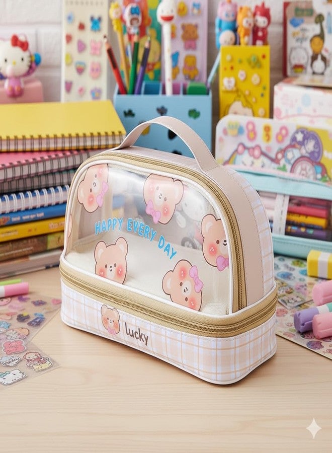 ZQBIEE Transparent Kids’ Pencil Pouch Cute, Durable, Lightweight, Spacious, School and Travel Use Soft Pencil Pouch for Boys & Girls (Brown) - Image 3