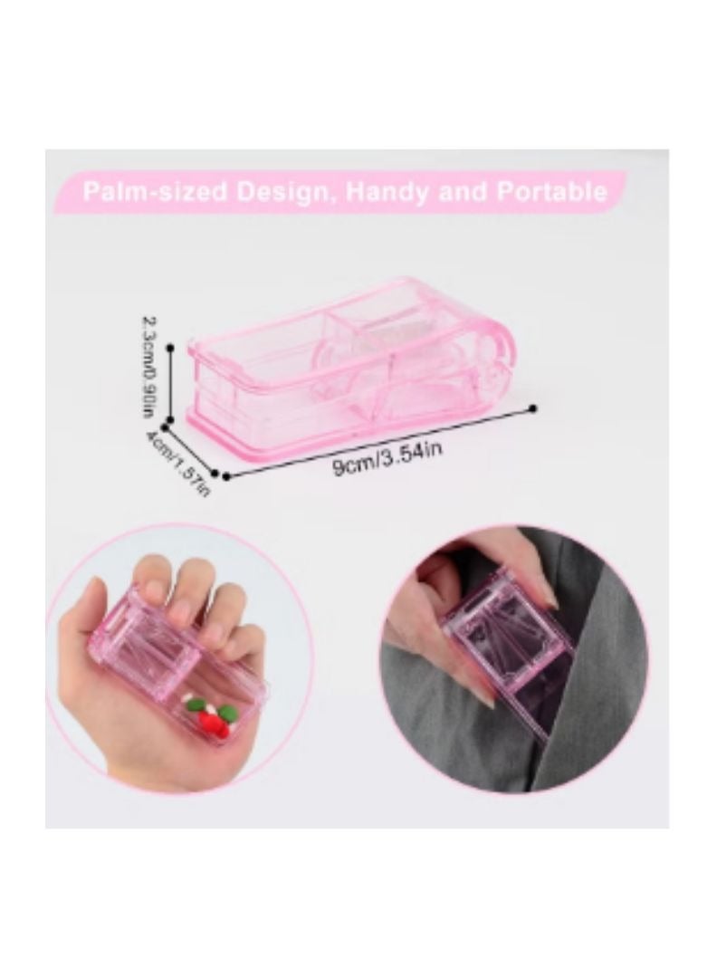 BS Mall Pill Cutter 2 Pcs, Portable 2 in 1 Pill Splitter With Blade, Storage Compartment For Small Or Large Pills - Pink - Image 1