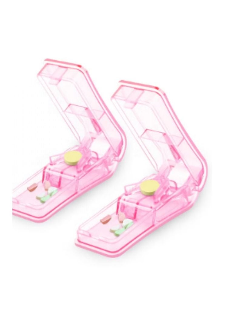 BS Mall Pill Cutter 2 Pcs, Portable 2 in 1 Pill Splitter With Blade, Storage Compartment For Small Or Large Pills - Pink - Image 2