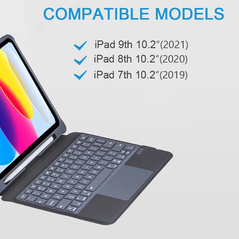 QUARK for iPad 9th Generation Case with Keyboard MultiTouch Trackpad 7Color Backlight Detachable Magnetic Keyboard with Pencil Holder for iPad 9th8th7th Gen 102inch Black Grey - Image 3