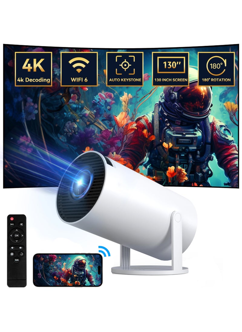 توشيونيكس جهاز عرض صغير 4K 1080P يدعم جهاز العرض المحمول WiFi6 BT 5.0 Android 12 جهاز عرض ذكي تصحيح أفقي تلقائي 180 درجة جهاز عرض أفلام خارجي قابل للدوران متوافق مع الهاتف  - Image 1