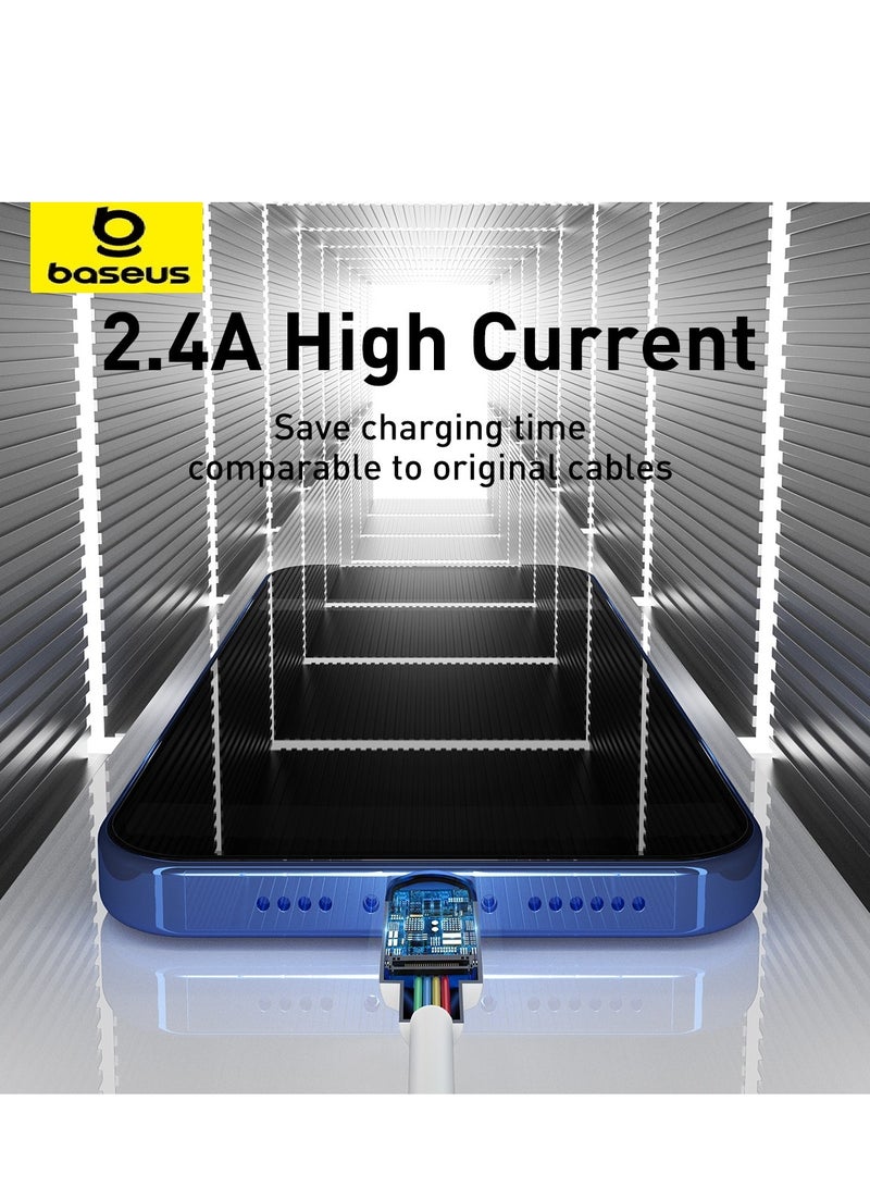 بيسوس كابل آيفون 2-pack USB-A إلى Lightning 2.4A للشحن السريع ومزامنة البيانات بطول 1.5م | تصميم متين خالي من التشابك مع حماية شريحة ذكية | متوافق مع آيفون 14، 14 برو، 14 برو ماكس، 13، 13 برو، 13 ميني، 12، 12 ميني، 11، XS، XR، X، 8، 7، آيباد، آيبود | مجموعة كابلات مزدوجة مع حزام فيلكرو للاستخدام في المنزل، المكتب، والسفر – أبيض - Image 3