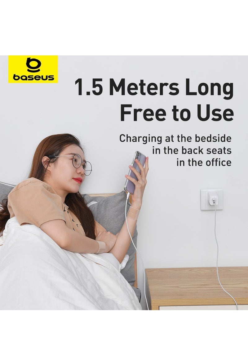 بيسوس كابل آيفون 2-pack USB-A إلى Lightning 2.4A للشحن السريع ومزامنة البيانات بطول 1.5م | تصميم متين خالي من التشابك مع حماية شريحة ذكية | متوافق مع آيفون 14، 14 برو، 14 برو ماكس، 13، 13 برو، 13 ميني، 12، 12 ميني، 11، XS، XR، X، 8، 7، آيباد، آيبود | مجموعة كابلات مزدوجة مع حزام فيلكرو للاستخدام في المنزل، المكتب، والسفر – أبيض - Image 4