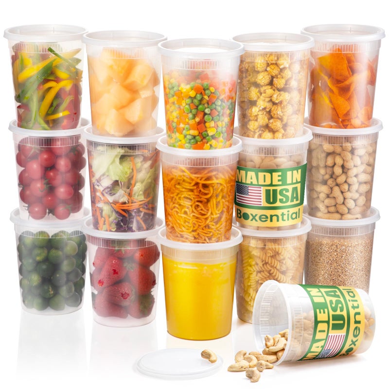 Boxential 32 oz Deli Containers with Lids [24 Set] - BPA-Free Plastic Food Containers, Freezer & Microwave Safe, Stackable Meal Prep & Soup Storage Containers, Ideal for Takeout & Kitchen Use - Image 1