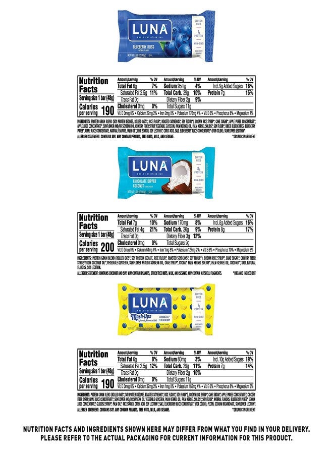 LUNA Bar - Variety Pack - 6 Flavors - Snack Bars - Non-GMO - Gluten-Free Protein Bars - Made with Organic Oats (12 Pack) - Image 5