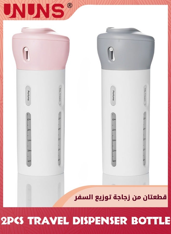 UNUNS 2 Pack 4 In 1 Travel Dispenser Bottle,Leak Proof Container For ToiletriesTravel Containers Bottles For Toiletrie Body Wash Liquid Cream,Airplane Carry-on,Pink+Gray - Image 1