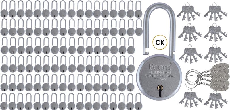 Foora Small Lock and Keys Long Neck Shackle Door Lock for Home Shop Same Key for Multiple Lock 100 Padlock 40 Same Key Lock Set Common Key Lock Set of 100 Silver Finish - Image 1