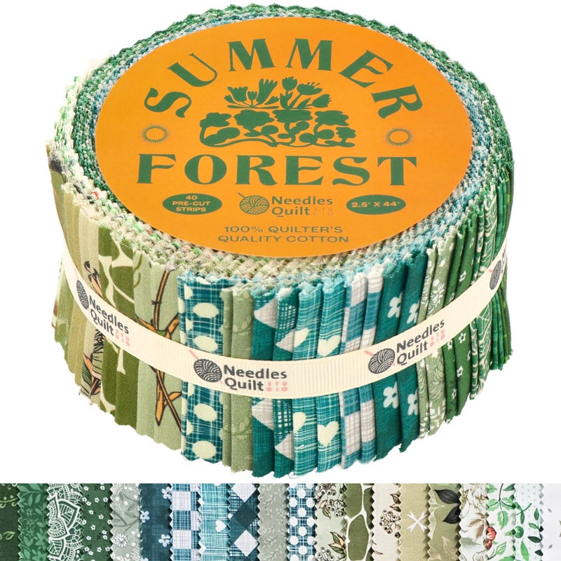 NEEDLES QUILT STUDIO Jelly Roll Fabrics for Quilting Clearance 40 Strip 2.5" x 44" | Cotton Strips Bundles â€“ Perfect Quilting Fabric for Sewing, Precut Quilt Projects, and DIY Crafts (Summer Forest) - Image 1