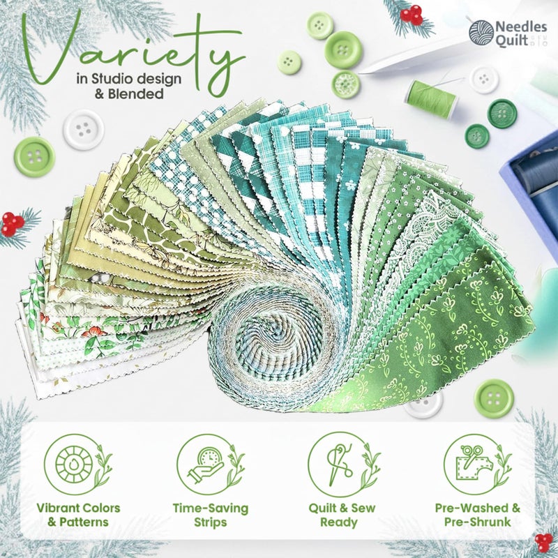 NEEDLES QUILT STUDIO Jelly Roll Fabrics for Quilting Clearance 40 Strip 2.5" x 44" | Cotton Strips Bundles â€“ Perfect Quilting Fabric for Sewing, Precut Quilt Projects, and DIY Crafts (Summer Forest) - Image 2