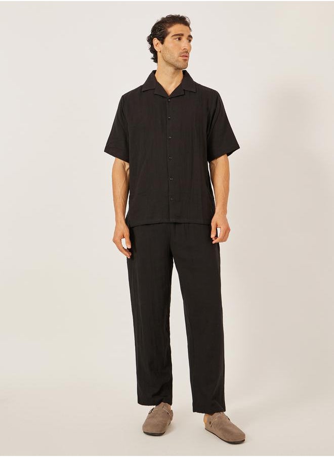 Styli Solid Resort Collar Relaxed Fit Shirt and Trousers Co-Ords  - Image 1