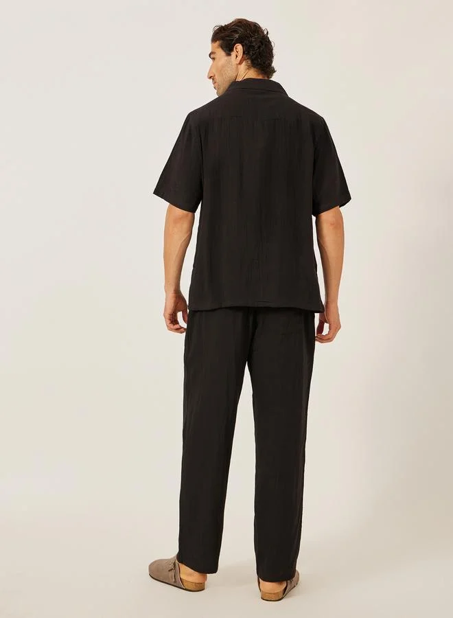 Styli Solid Resort Collar Relaxed Fit Shirt and Trousers Co-Ords