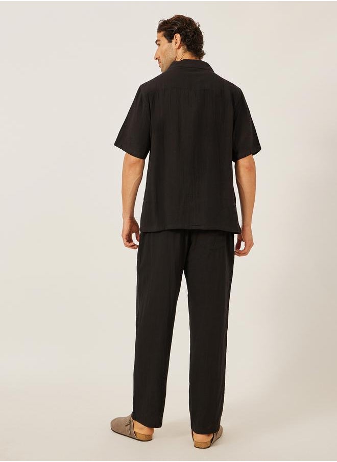 Styli Solid Resort Collar Relaxed Fit Shirt and Trousers Co-Ords  - Image 4