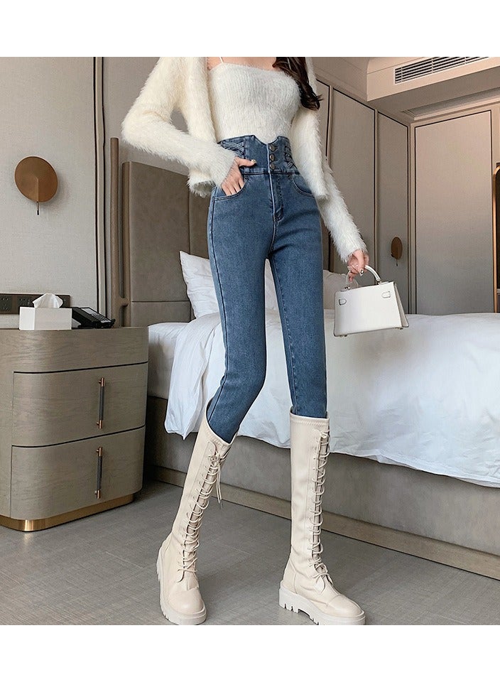 KUYING Ultra-High Waisted Women's Small Foot Pants Slimming Skinny Pencil Pants Belly Lift Jeans  - Image 1