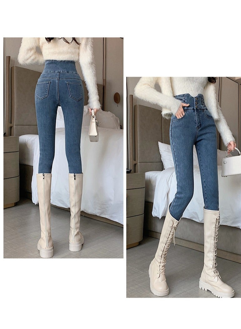 KUYING Ultra-High Waisted Women's Small Foot Pants Slimming Skinny Pencil Pants Belly Lift Jeans  - Image 2