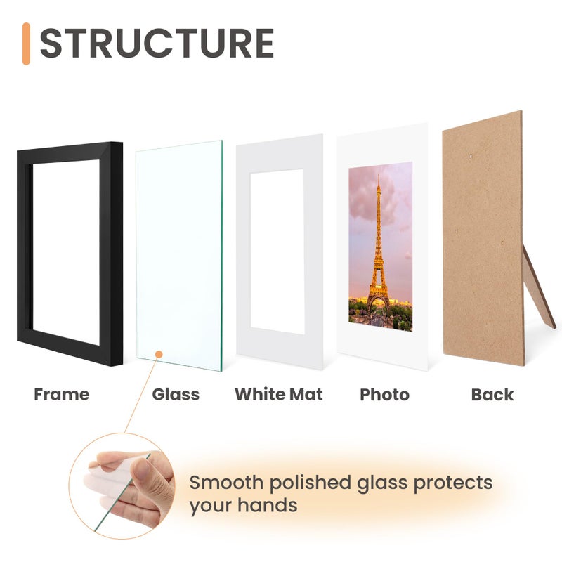 upsimples 8.5x11 Picture Frame Set of 3, Made of High Definition Glass for 6x8 with Mat or 8.5x11 Without Mat, Wall and Tabletop Display Photo Frames, Black - Image 3