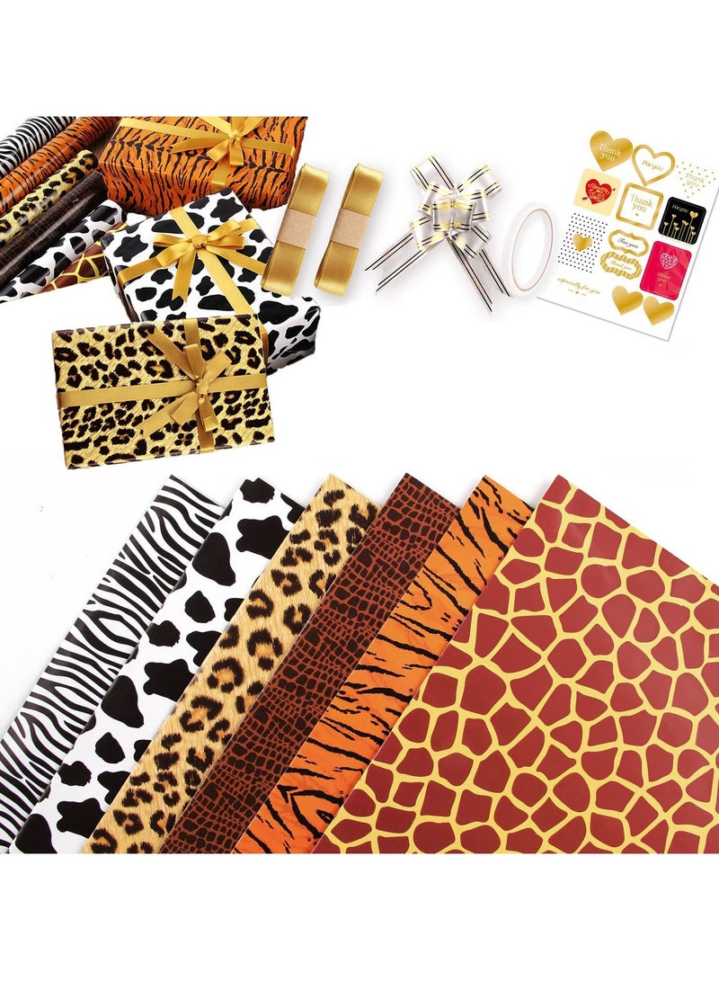 Generic Leopard Wrapping Paper Set with Double-sided Tape Ribbons Stickers and Bows for Various Celebrations and Events  - Image 1