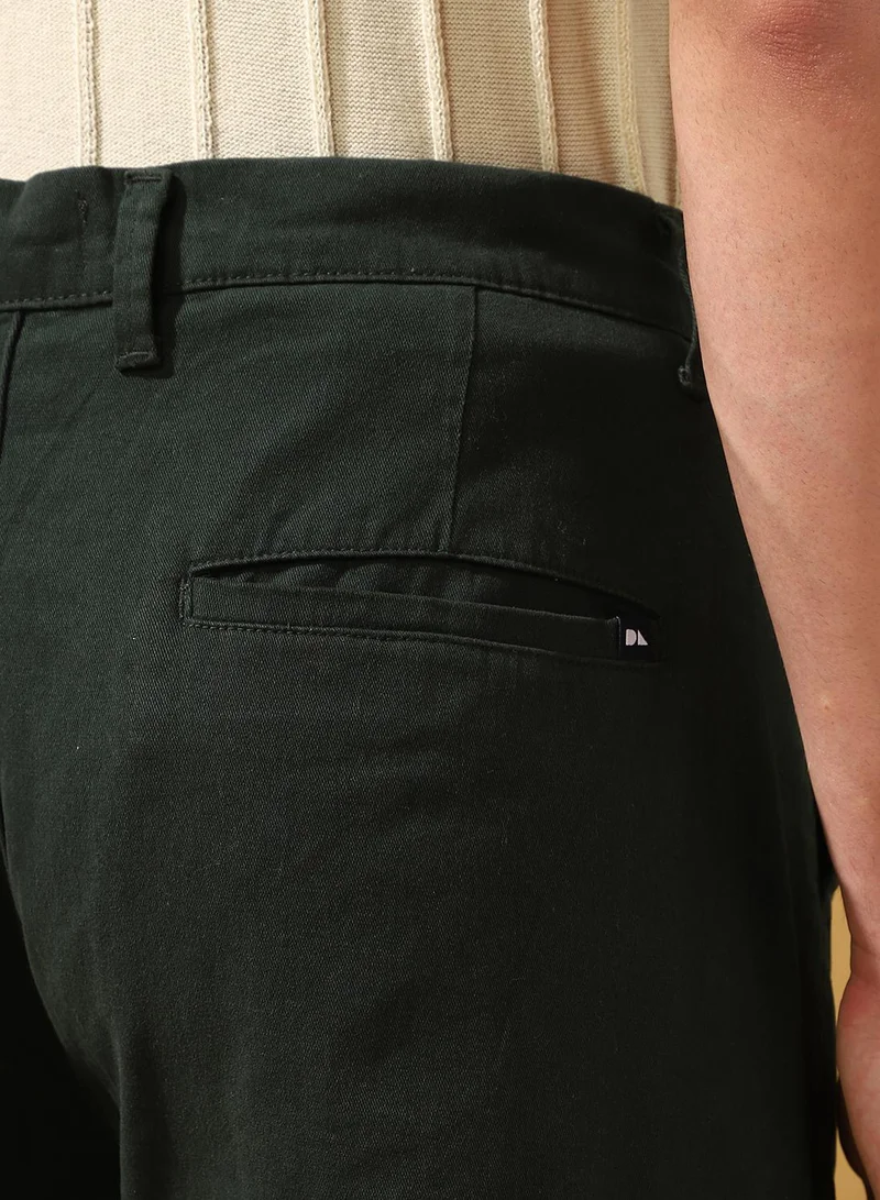 Dennis Lingo Men's Olive Green Cotton Blend Solid Full Length Cargo Straight Trouser