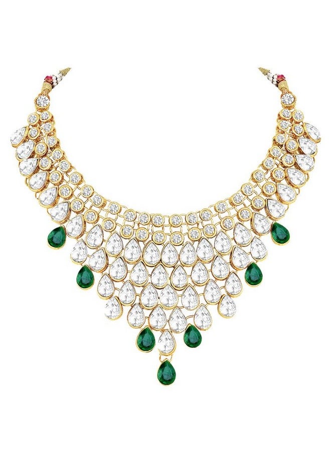 Aheli - Exquisite Wedding Party Wear Faux Kundan Studded Necklace With Maang Tikka Set Indian Ethnic Traditional Jewellery For Women (Green) - Image 1