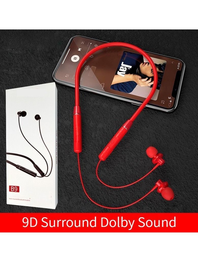 Bluetooth Headset Halter 5.0 Wireless Neckband Sports Running Headset (Red) - Image 1