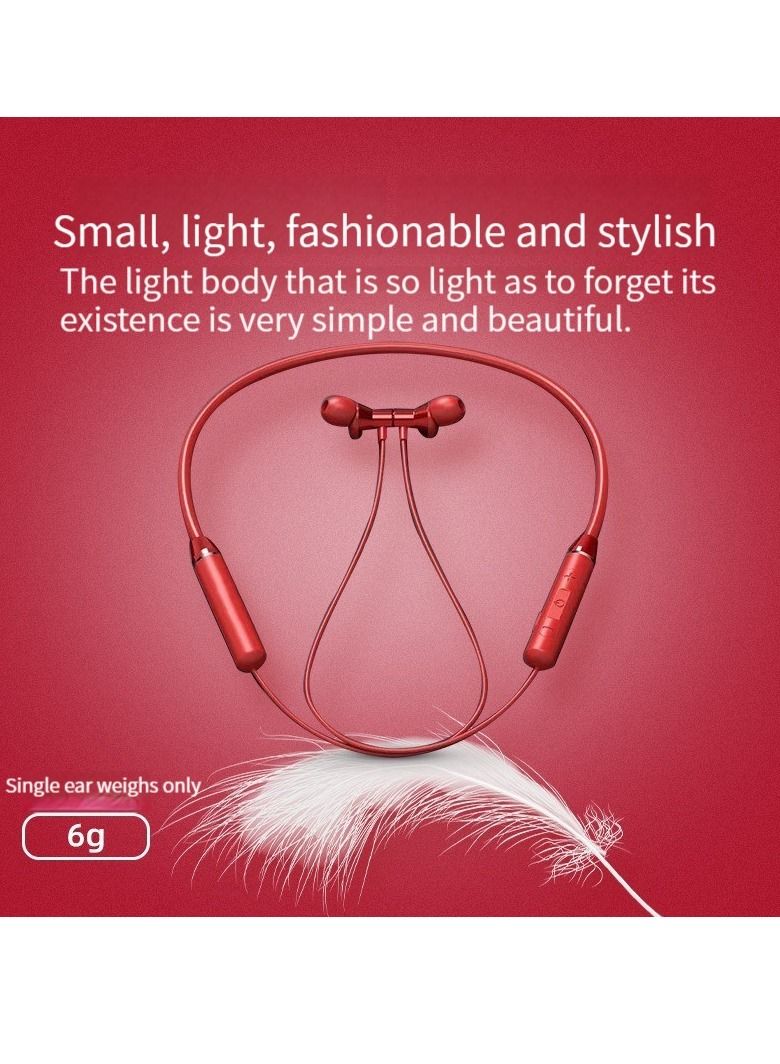 Bluetooth Headset Halter 5.0 Wireless Neckband Sports Running Headset (Red) - Image 2