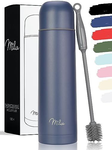 Milu Thermo Water Bottle with Cup 1L 750ml 500ml  Insulated Stainless Steel Drinking Flask 100 LeakProof Double Wall Insulation Navy Blue 750ml