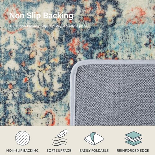 La Home Lahome Reine Bohemian Floral Medallion Runner Rug - 2x6 Hallway Laundry Rug Runner Washable Kitchen Sink Mat Distressed Turkish Non-Slip Soft Bedside Carpet for Doorway Bedroom, Vintage Teal/Multi - Image 5