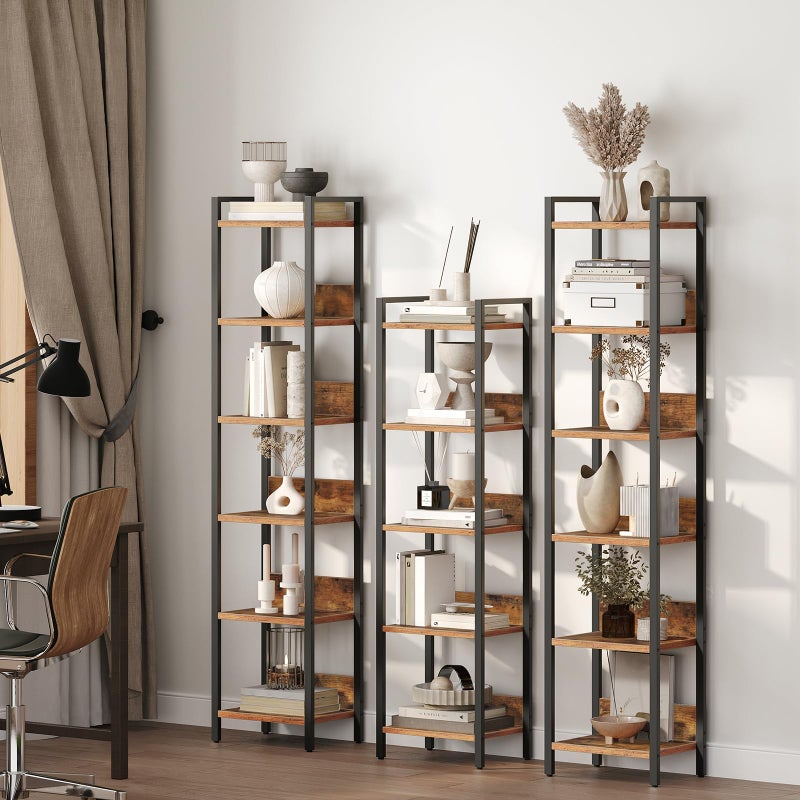 MAHANCRIS Bookshelf, 5-Tier Bookcase, Standing Book Shelf for Small Space, Storage Shelf Organizer, for Living Room, Bedroom, Study, Balcony, Rustic Brown and Black BKHR5501 - Image 4