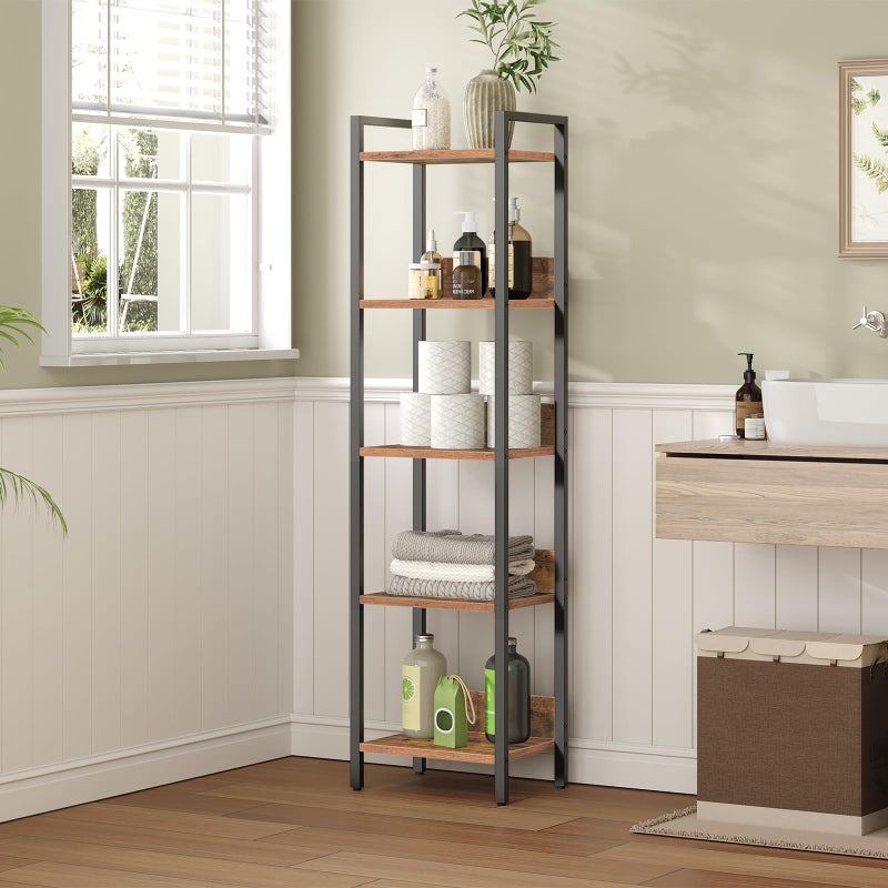 MAHANCRIS Bookshelf, 5-Tier Bookcase, Standing Book Shelf for Small Space, Storage Shelf Organizer, for Living Room, Bedroom, Study, Balcony, Rustic Brown and Black BKHR5501 - Image 5