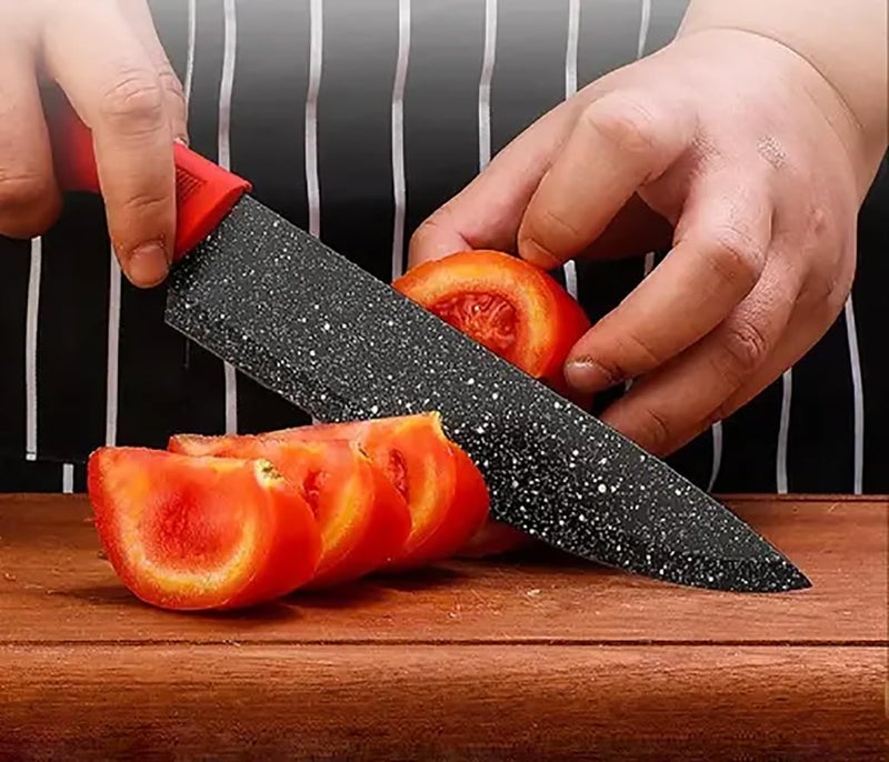 pepplo Ultra Sharp Stainless Steel Knife NonStick Kitchen Knife Chef Knife For Cutting Vegetable Meat And Fruit Chopper Knife Multipurpose Slicer Kitchen Tool Anti Slip Handle Black Red 1 Piece - Image 4