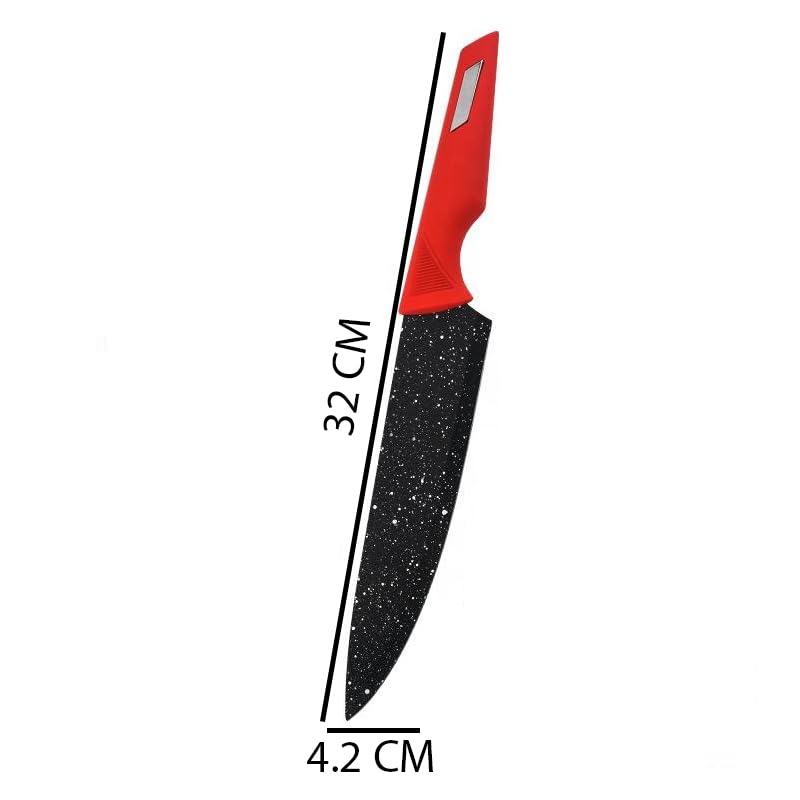 pepplo Ultra Sharp Stainless Steel Knife NonStick Kitchen Knife Chef Knife For Cutting Vegetable Meat And Fruit Chopper Knife Multipurpose Slicer Kitchen Tool Anti Slip Handle Black Red 1 Piece - Image 2