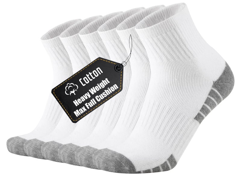 ONKE Max Cushion Low Cut Quarter Socks for Men Athletic Running Training Workout Sports Exercise Breathable Moisture Control(White L)