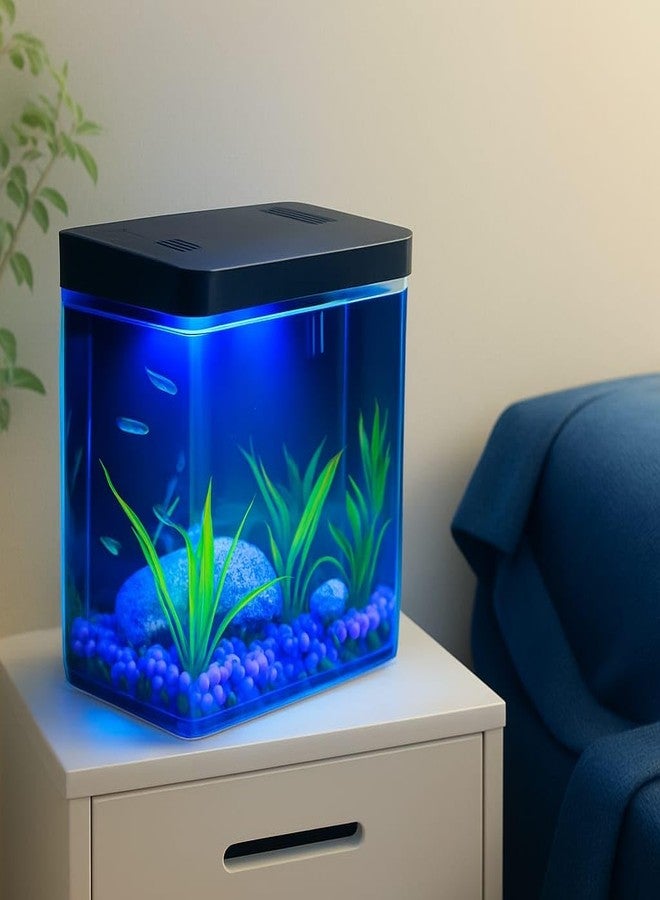 rizopets USB Charging Mini Aquarium Fish Tank Litre 3 with Inbuilt Led Light, Pump and Filter Sponge, Suitable for Home, Living Room and Office (Black) Ideal for Betta/Guppy (1-2) Size L 20-W14-H20 - Image 1