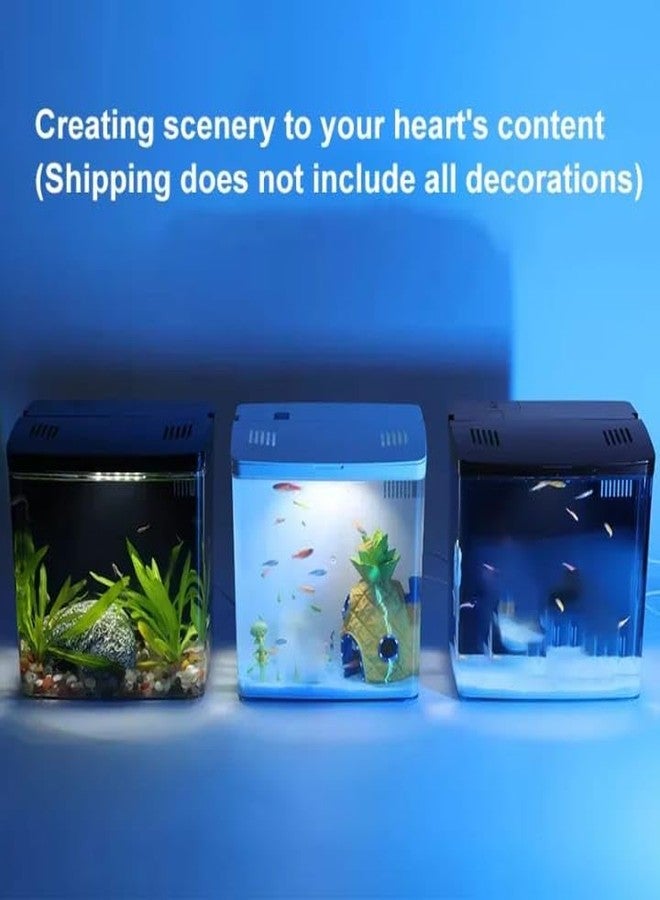 rizopets USB Charging Mini Aquarium Fish Tank Litre 3 with Inbuilt Led Light, Pump and Filter Sponge, Suitable for Home, Living Room and Office (Black) Ideal for Betta/Guppy (1-2) Size L 20-W14-H20 - Image 3
