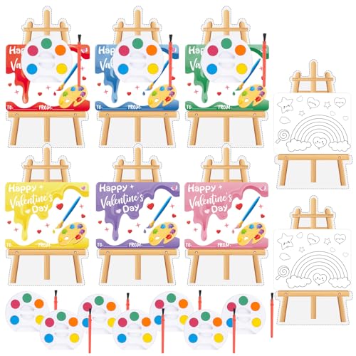 Golden Associate Valentines Day Cards Easel Cardboard for Kids School 24 Pcs, Mini Watercolor Paint Sets, Classroom Exchange Valentines Gifts Party Favors for Boys Girls - Image 1