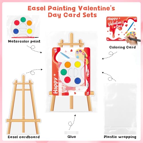 Golden Associate Valentines Day Cards Easel Cardboard for Kids School 24 Pcs, Mini Watercolor Paint Sets, Classroom Exchange Valentines Gifts Party Favors for Boys Girls - Image 3