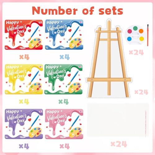 Golden Associate Valentines Day Cards Easel Cardboard for Kids School 24 Pcs, Mini Watercolor Paint Sets, Classroom Exchange Valentines Gifts Party Favors for Boys Girls - Image 5