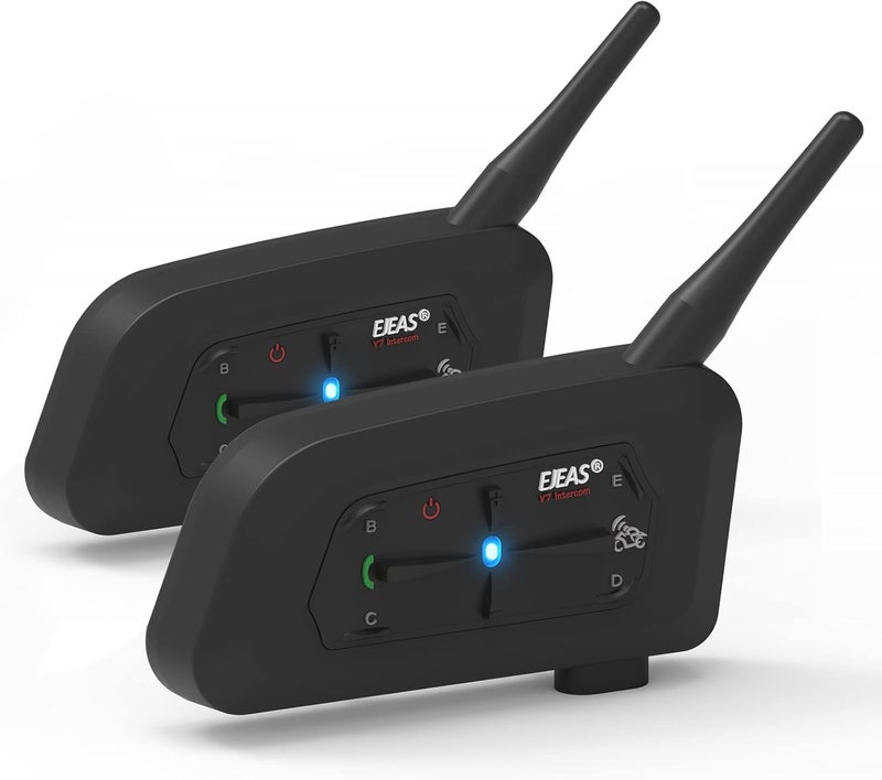 EJEAS V7 Motorcycle Helmet Bluetooth Intercom, Upgraded 2 Riders 1200M Helmet Bluetooth Headset Wireless Communication System with Noise Reduction/Auto Answering/Waterproof/Quick Paring (2PCS) - Image 1