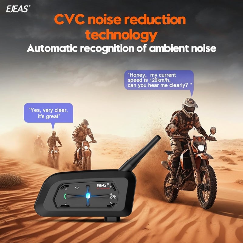 EJEAS V7 Motorcycle Helmet Bluetooth Intercom, Upgraded 2 Riders 1200M Helmet Bluetooth Headset Wireless Communication System with Noise Reduction/Auto Answering/Waterproof/Quick Paring (2PCS) - Image 4