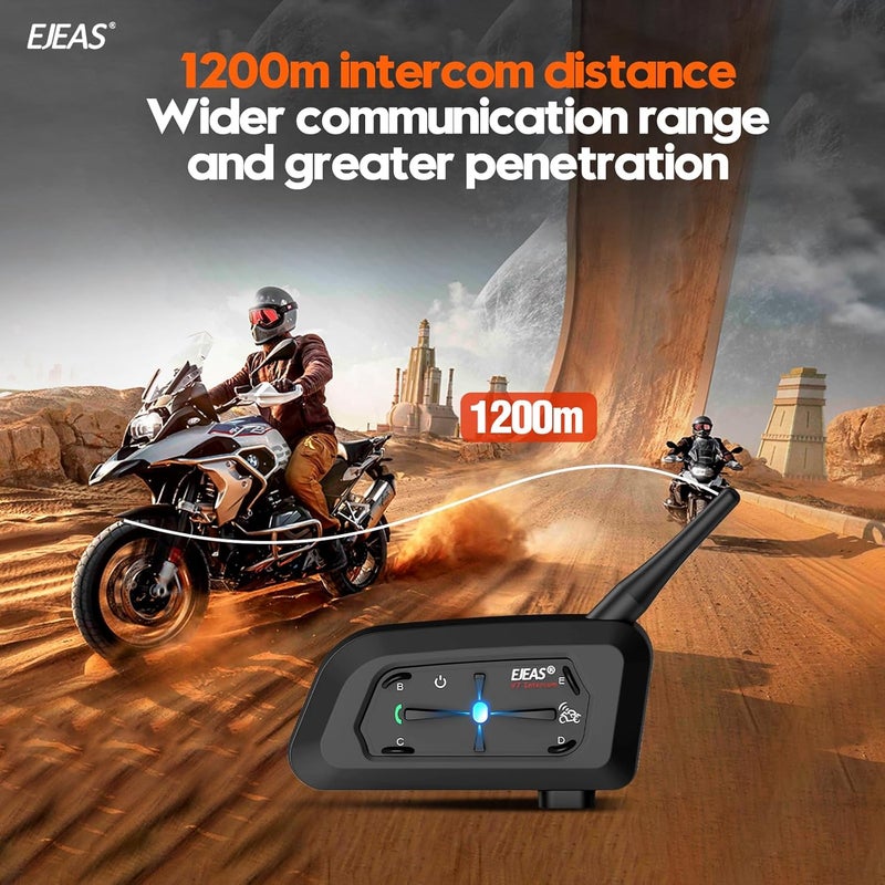 EJEAS V7 Motorcycle Helmet Bluetooth Intercom, Upgraded 2 Riders 1200M Helmet Bluetooth Headset Wireless Communication System with Noise Reduction/Auto Answering/Waterproof/Quick Paring (2PCS) - Image 3