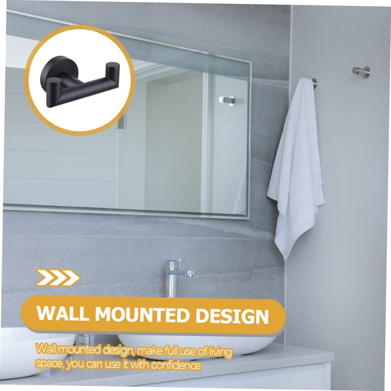 Heavy Duty Double Towel Hook Stainless Steel Wall Mounted Bathroom Holder Black Finish - Image 3