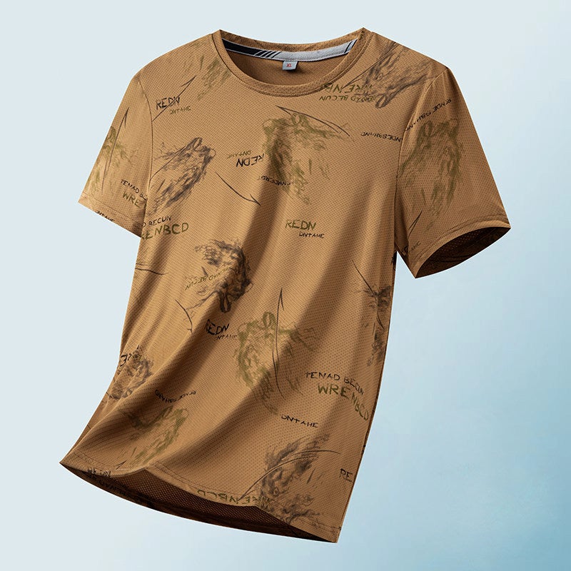 Ice silk short-sleeved T-shirt for men's summer thin trendy printed T-shirt, fashionable wrinkle-resistant ice-cold half-sleeved handsome top - Image 3